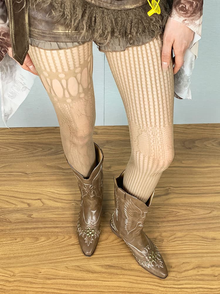 左右非対称網目模様パンク風タイツ
