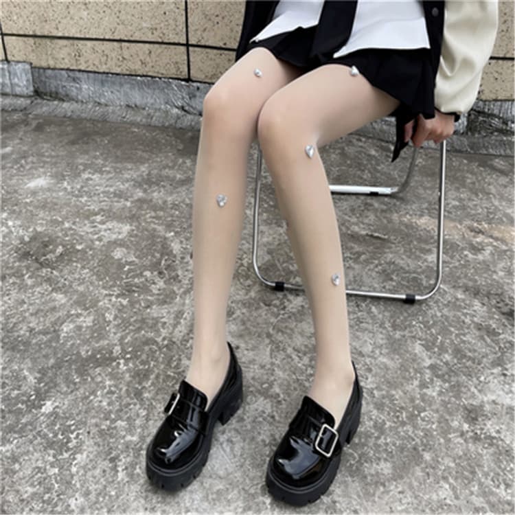網タイツ ハート柄 ダイヤモンド付き 可愛い系 女性用