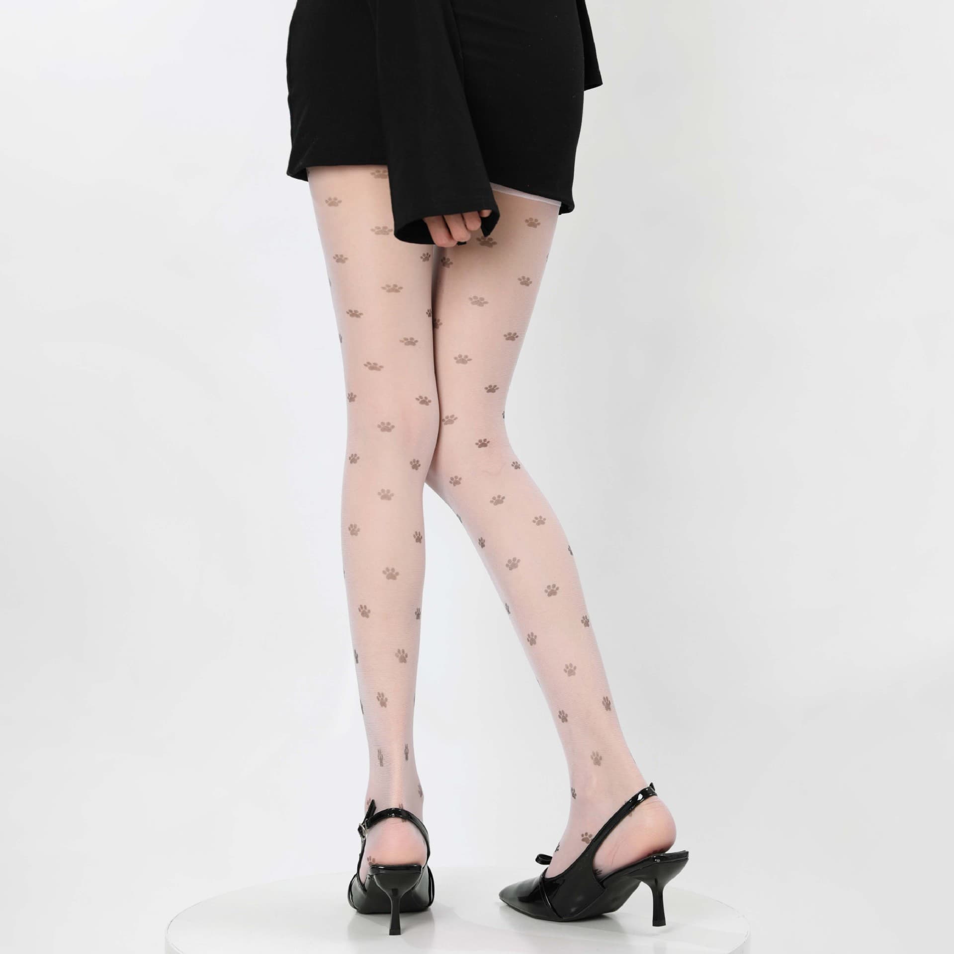 タイツ 猫足あしあと柄シアータイツ