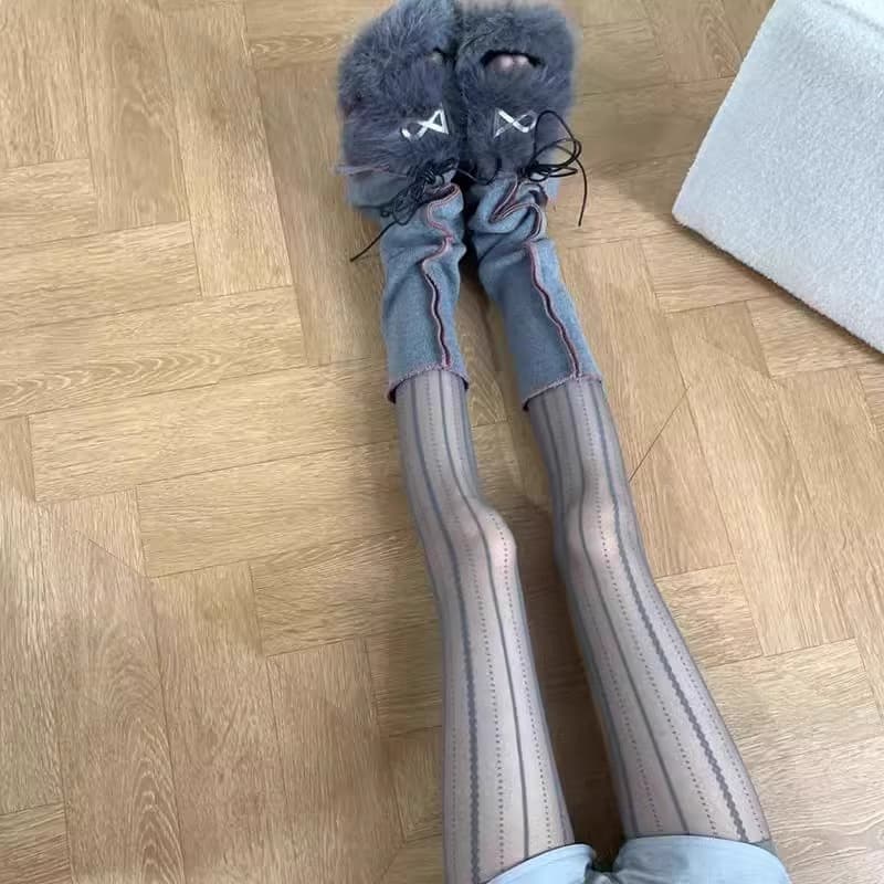 タイツ 縦縞点線柄シアー網タイツ