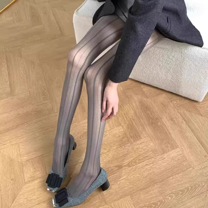 タイツ 縦縞点線柄シアー網タイツ